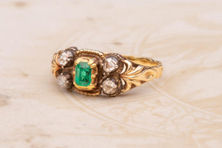 Antique Emerald and Diamond Ring in 14k Gold, German