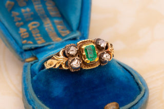 Antique Emerald and Diamond Ring in 14k Gold, German