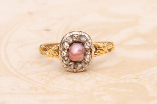 Antique French Natural Purple Pearl and Diamond Cluster Ring, c.1850
