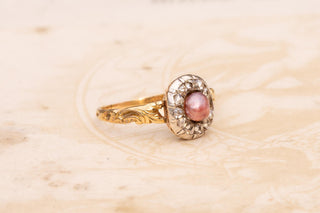 Antique French Natural Purple Pearl and Diamond Cluster Ring, c.1850