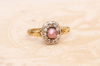 Antique French Natural Purple Pearl and Diamond Cluster Ring, c.1850