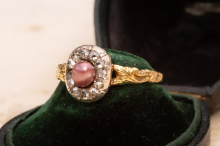 Antique French Natural Purple Pearl and Diamond Cluster Ring, c.1850