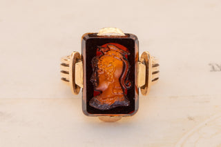 Antique French Gold Intaglio Signet Ring Neoclassical Warrior God Gladiator Ring