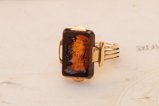 Antique French Gold Intaglio Signet Ring Neoclassical Warrior God Gladiator Ring