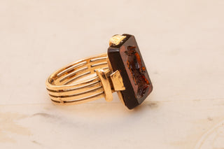 Antique French Gold Intaglio Signet Ring Neoclassical Warrior God Gladiator Ring