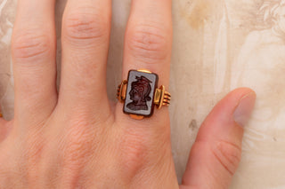 Antique French Gold Intaglio Signet Ring Neoclassical Warrior God Gladiator Ring