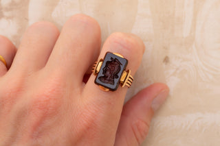 Antique French Gold Intaglio Signet Ring Neoclassical Warrior God Gladiator Ring