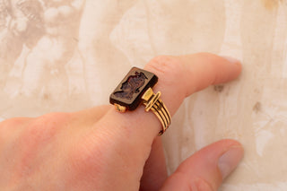 Antique French Gold Intaglio Signet Ring Neoclassical Warrior God Gladiator Ring