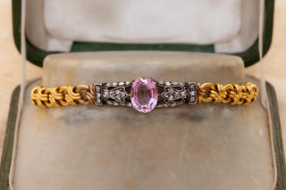Antique French Pink Topaz and Diamond Bracelet | 18K Gold, c.1880