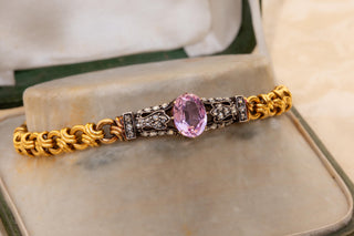 Antique French Pink Topaz and Diamond Bracelet | 18K Gold, c.1880
