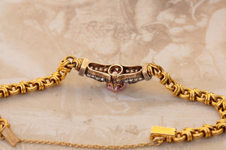 Antique French Pink Topaz and Diamond Bracelet | 18K Gold, c.1880