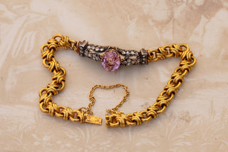 Antique French Pink Topaz and Diamond Bracelet | 18K Gold, c.1880