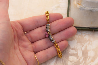 Antique French Pink Topaz and Diamond Bracelet | 18K Gold, c.1880