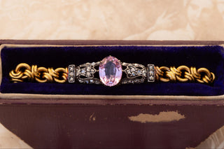 Antique French Pink Topaz and Diamond Bracelet | 18K Gold, c.1880
