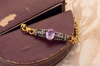 Antique French Pink Topaz and Diamond Bracelet | 18K Gold, c.1880