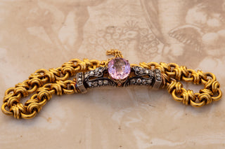 Antique French Pink Topaz and Diamond Bracelet | 18K Gold, c.1880
