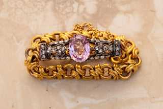 Antique French Pink Topaz and Diamond Bracelet | 18K Gold, c.1880
