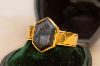 Victorian Hexagonal Bloodstone Signet Ring | 18K Gold, Birmingham 1882