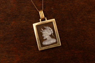 Antique French Citrine Intaglio Necklace God Mars Warrior Centurion Pendant