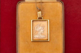 Antique French Citrine Intaglio Necklace God Mars Warrior Centurion Pendant
