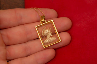 Antique French Citrine Intaglio Necklace God Mars Warrior Centurion Pendant