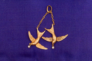 Antique French Swallow Pendant in Gold with Seed Pearls, c.1850