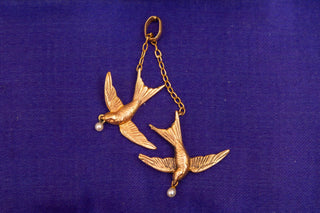 Antique French Swallow Pendant in Gold with Seed Pearls, c.1850