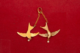 Antique French Swallow Pendant in Gold with Seed Pearls, c.1850