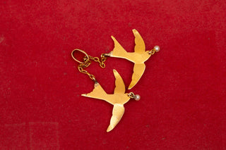 Antique French Swallow Pendant in Gold with Seed Pearls, c.1850