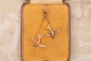 Antique French Swallow Pendant in Gold with Seed Pearls, c.1850