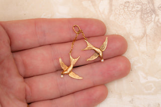 Antique French Swallow Pendant in Gold with Seed Pearls, c.1850