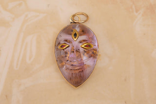 Indian Amethyst Gem-Set Gold Pendant of Deity with Tree of Life
