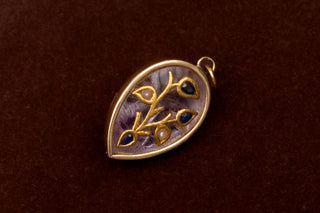 Indian Amethyst Gem-Set Gold Pendant of Deity with Tree of Life