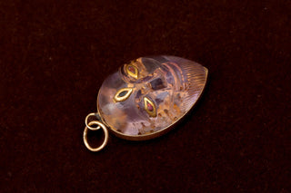 Indian Amethyst Gem-Set Gold Pendant of Deity with Tree of Life