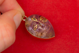 Indian Amethyst Gem-Set Gold Pendant of Deity with Tree of Life