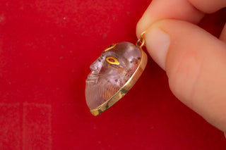 Indian Amethyst Gem-Set Gold Pendant of Deity with Tree of Life