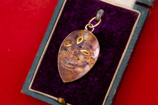 Indian Amethyst Gem-Set Gold Pendant of Deity with Tree of Life