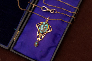 Arts & Crafts Turquoise Pendant Necklace by Murrle Bennett, c.1905 Art Nouveau