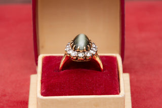 Victorian Cat’s Eye Chrysoberyl and Diamond Antique Gold Cluster Ring (c.1890)