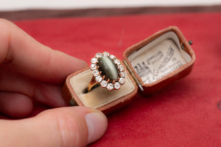 Victorian Cat’s Eye Chrysoberyl and Diamond Antique Gold Cluster Ring (c.1890)