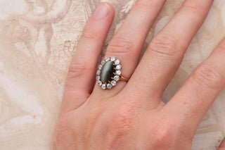 Victorian Cat’s Eye Chrysoberyl and Diamond Antique Gold Cluster Ring (c.1890)