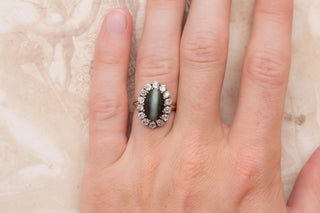 Victorian Cat’s Eye Chrysoberyl and Diamond Antique Gold Cluster Ring (c.1890)