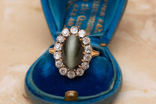 Victorian Cat’s Eye Chrysoberyl and Diamond Antique Gold Cluster Ring (c.1890)