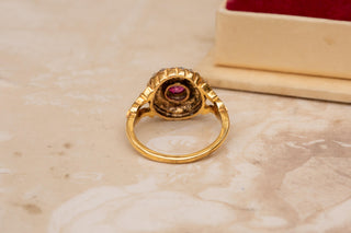 Antique Gold Ruby and Diamond Cluster Ring Victorian 19th Century Ladies