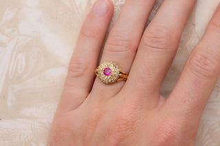Antique Gold Ruby and Diamond Cluster Ring Victorian 19th Century Ladies