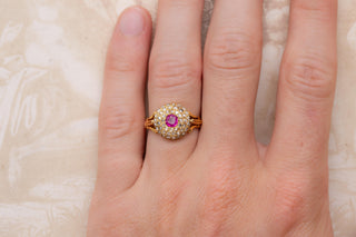 Antique Gold Ruby and Diamond Cluster Ring Victorian 19th Century Ladies