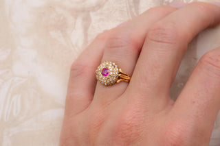 Antique Gold Ruby and Diamond Cluster Ring Victorian 19th Century Ladies