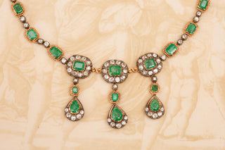 Italian Emerald and Diamond Necklace in 18K Gold, c.1930s–40s