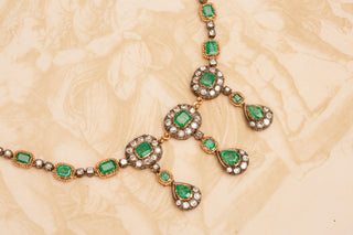 Italian Emerald and Diamond Necklace in 18K Gold, c.1930s–40s