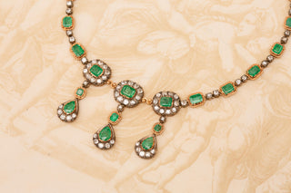 Italian Emerald and Diamond Necklace in 18K Gold, c.1930s–40s